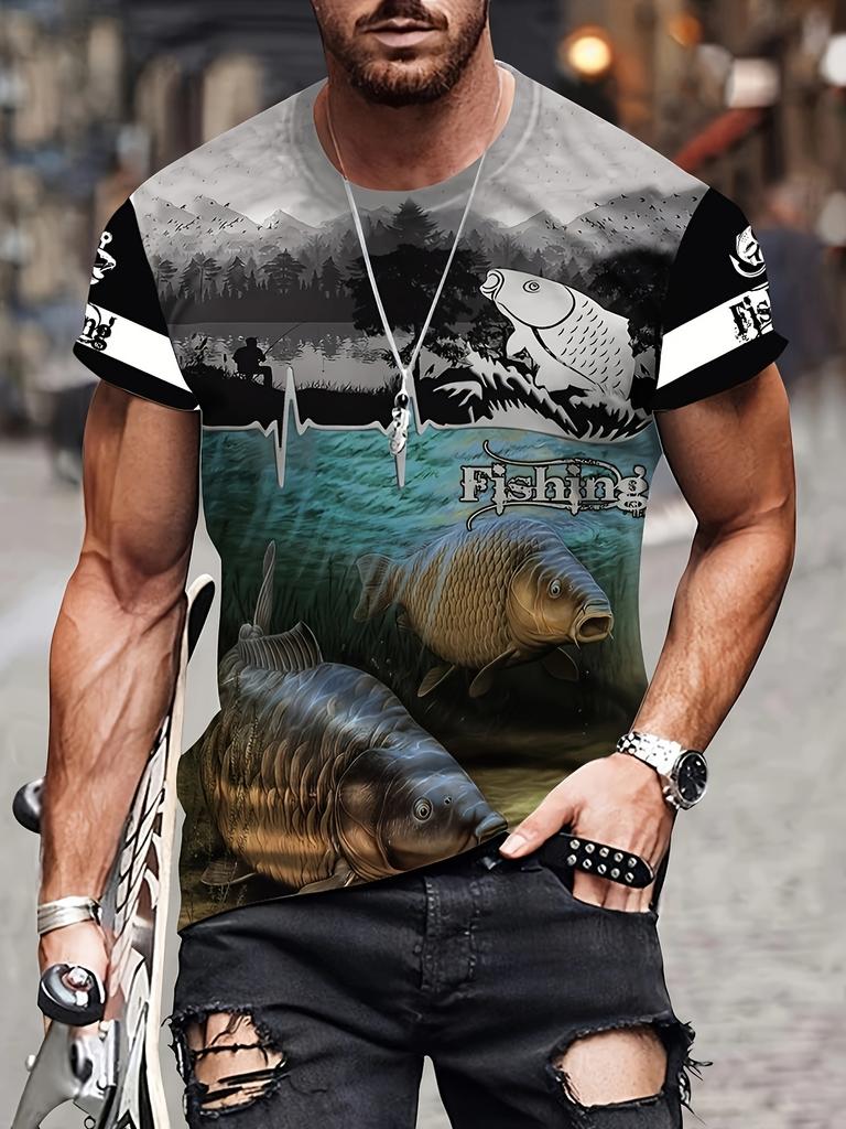 Fashion 3D Carp Fishing Men T-Shirt Fashion O-Neck Short-Sleeve Oversized T-Shirt Funny Tee Summer Streetwear Men Clothing Tops