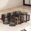 Set Elegant de Pahare de Apă din Sticlă pentru Sufragerie: Design cu cerneală, Rezistent la căldură, Transparent cu mâner din lemn - Perfect pentru oaspeți