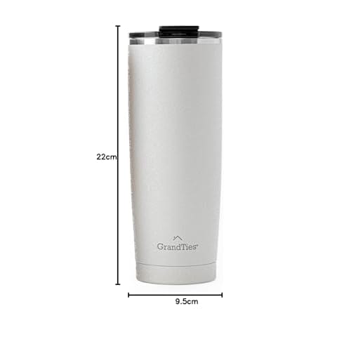 GRANDTIES Premium Drinkware Vacuum Insulated Tumbler, 590ml - Car Cup Holder Compatible & Easy Open/Close Spout (Pearl Snowy)