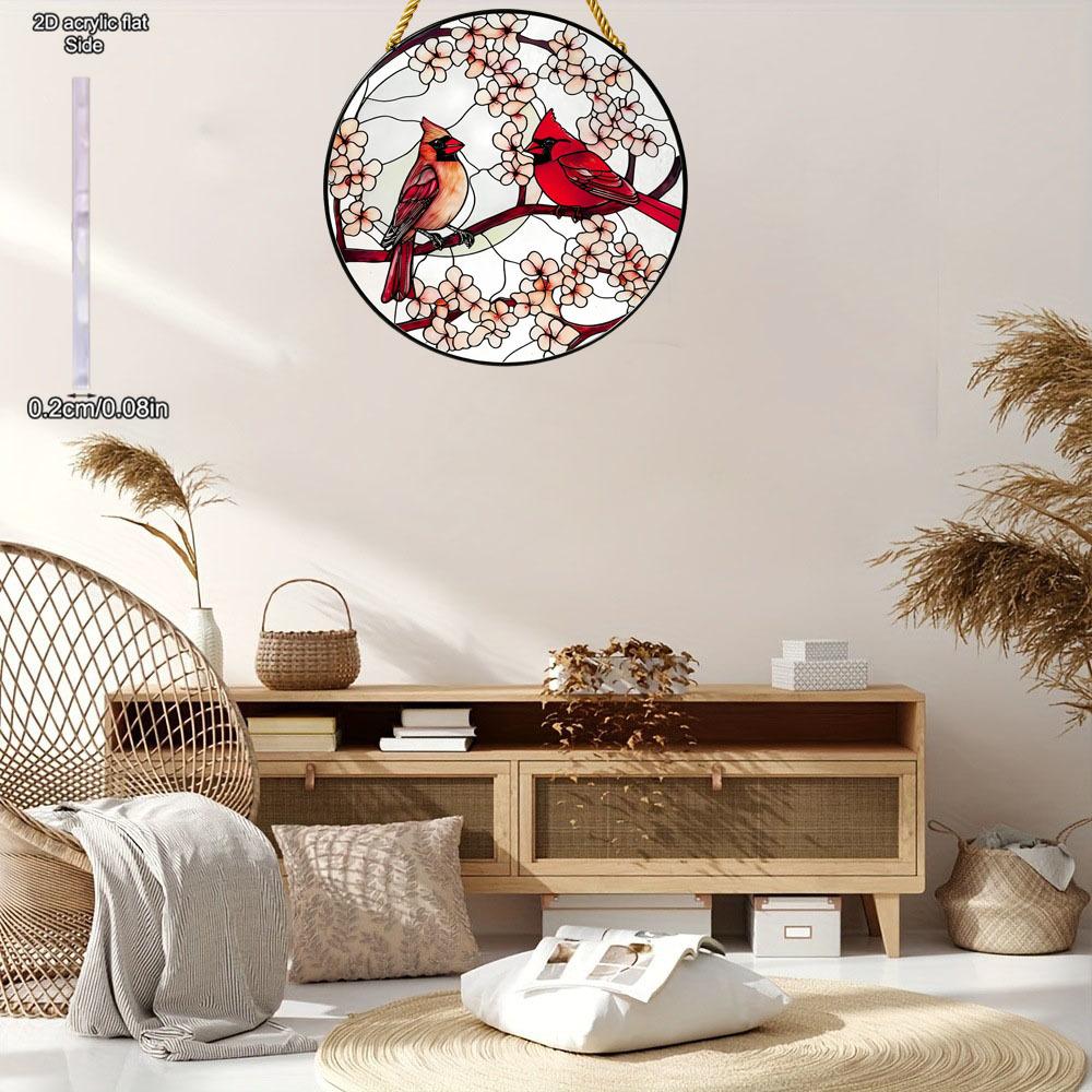 Red Cardinal Suncatcher Ornamen Sign, Stained Glass Style Acrylic for Bird Lovers & Home Decor, Nurseries, Vintage Home Decor Wall for Bar Kitchen, R
