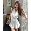 Pure Desire Spice Girl Swinging Neck Dress Women's Summer New Lace Splicing Backless Pleated A-word Short Skirt