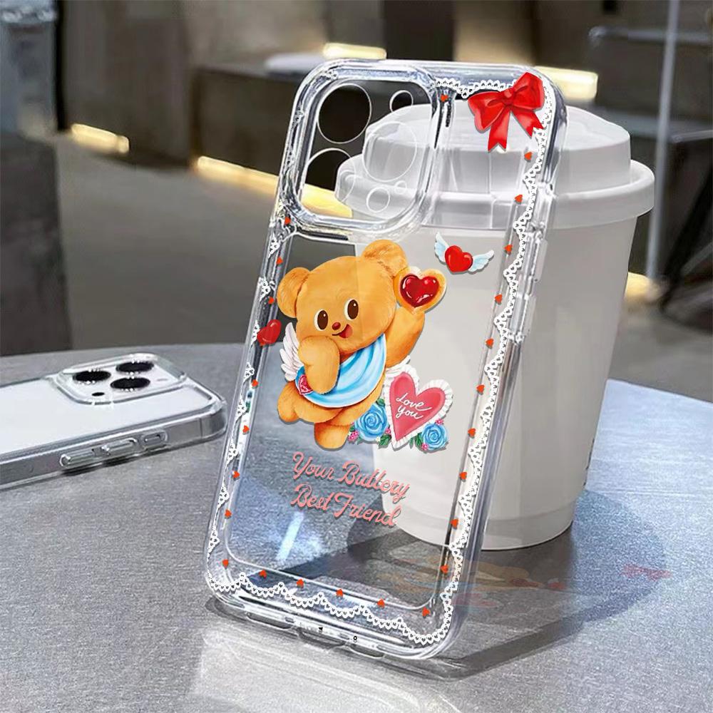 Cute Butter Bear Phone Case For Samsung Galaxy S25 S24 S23 S22 S21 S20 FE Note20 Note10 Edge Plus Ultra Lite 5G Clear Back Cover