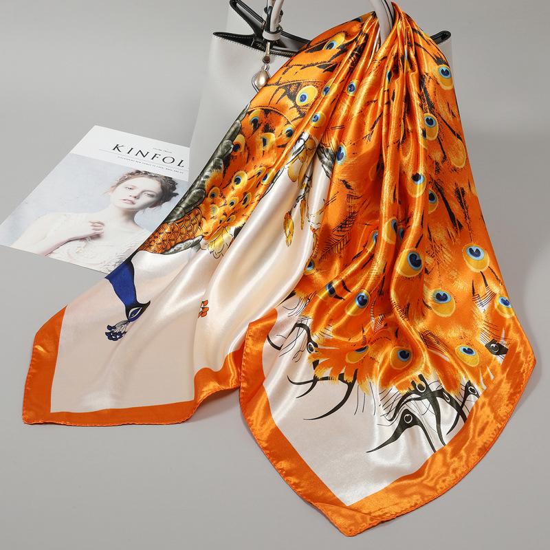 Small silk scarf women's large square scarf yarn scarf spring, autumn and winter matching shirt middle-aged mother square 91 × 91 thin scarf