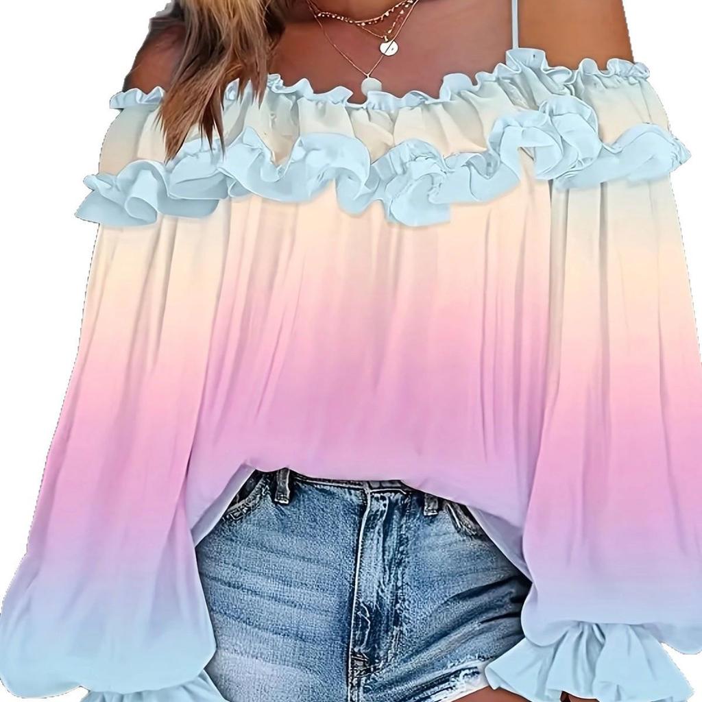2025 Summer Spicy Girl Plus Size Off-Shoulder Gradient Lace-Up Top