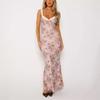 European and American sexy women's new spaghetti strap dress, floral sleeveless long dress, one-step dress