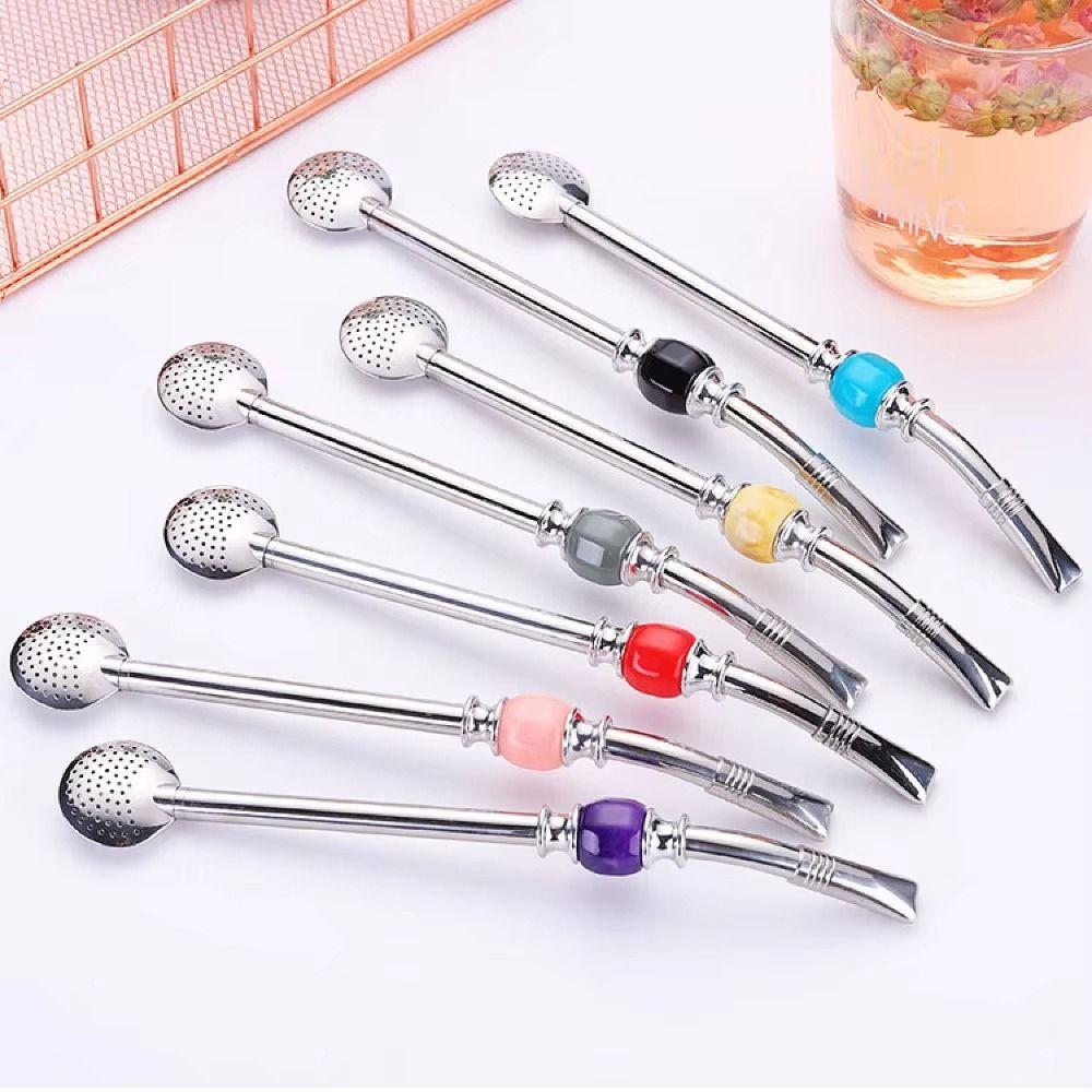 Removable Stainless Steel Straw Reusable Filter Spoon Straw Drinking Straw Spoon  Coffee Tools