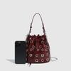 Small Bag Rivet Drawstring Bucket Bag Women Design Rivet Hollow Handbag Punk Style Hollow Shoulder Messenger Chain Women's Bag