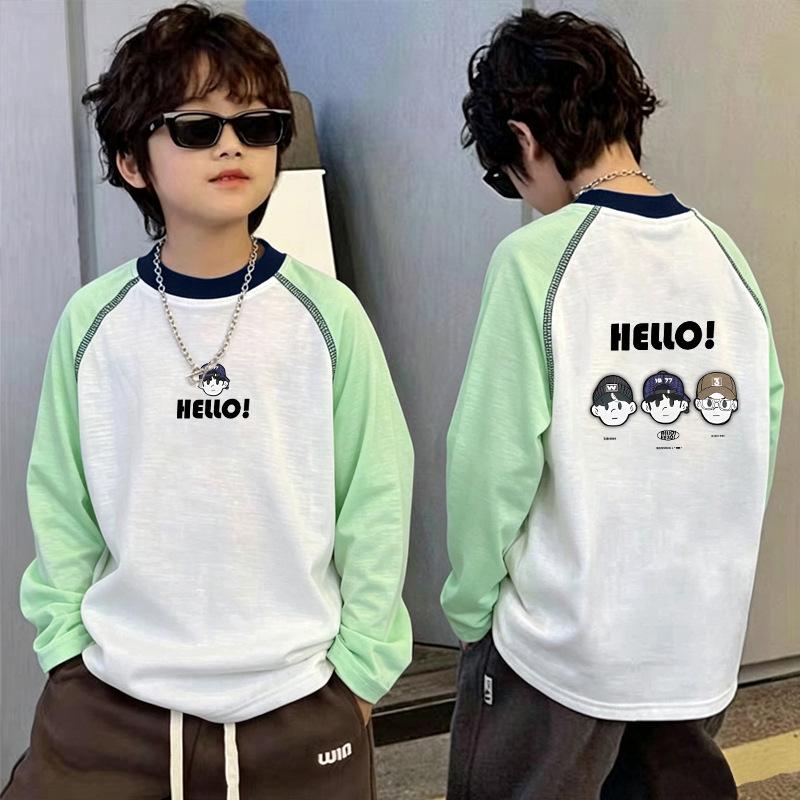 Boys' Summer Loose Cartoon Long Sleeve Sun Protection Top for Middle & Older Kids - Lightweight Cool Patchwork Base Layer Shirt