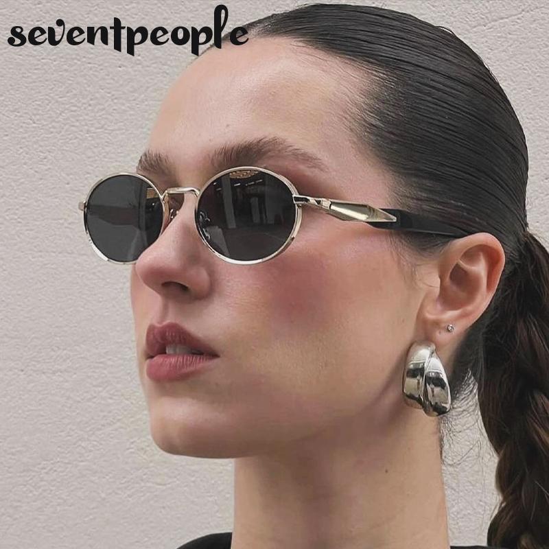Vintage Metal Frame Round Sunglasses Women  Luxruy Brand Designer Fashion Oval Sun Glasses For New In Retro Shades Eyewear