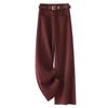 Ancola Red Thickened Wool Wide-Leg Pants for Women – 2024 Autumn/Winter Straight Leg Style
