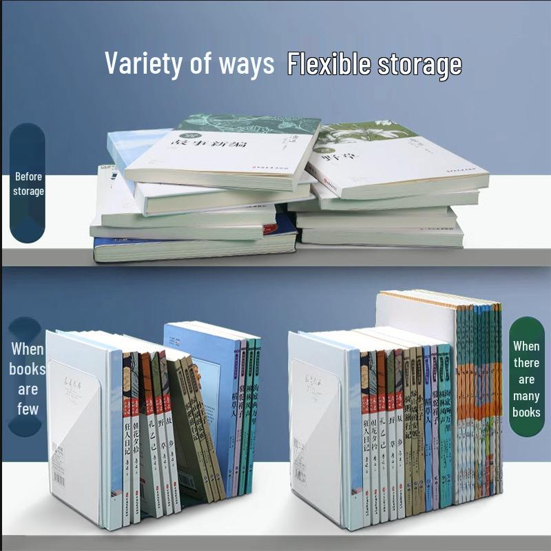 Transparent Acrylic L-Shaped Bookends: Thickened Book Clips for Desktop Bookshelf Storage