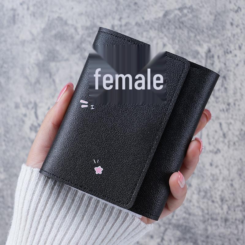 Женский кошелек-трифолд в корейском стиле: Милый, Простой, Мультяшный Дизайн с Множеством Карманов для Карт чёрный