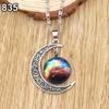 Women Fashion Galactic Glass Alloy Chain Crescent Moon Pendant Necklace