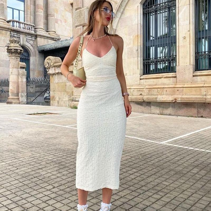 

Сексуальное модное вечернее платье с открытой спиной, новое платье с v-образным вырезом и глубоким вырезом на шее, женское бандажное платье с открытой спиной, женское бандажное повседневное платье с разрезом для женщин 24536 L белый