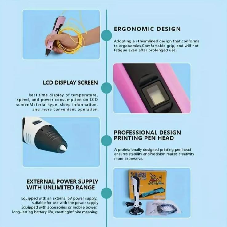 Kreatywny zestaw długopisów 3D (z filamentem 9m i etui do przechowywania), Profesjonalne narzędzie do druku 3D, Idealne dla hobbystów rękodzieła 3D i profesjonalistów od projektowania