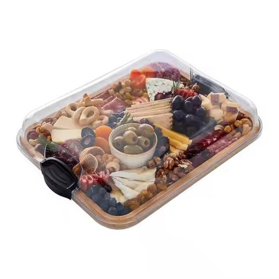 Bamboo Serving Tray with Lid 6-Compartment Party Platter for Cheese Fruits Multifunctional Charcuterie Board for Kitchen Cooking Family Party Gift