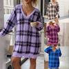 Womens Winter Knit Dress Loose Fit V-Neck Long Sleeve Plaid Color Block Midi Sweater