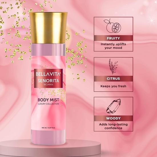 Bella Vita Luxury Unisex Adult Musk Senorita & Glam Body Spray Mist Perfume Combo With Long Lasting Refreshing Floral , 150 Ml Each