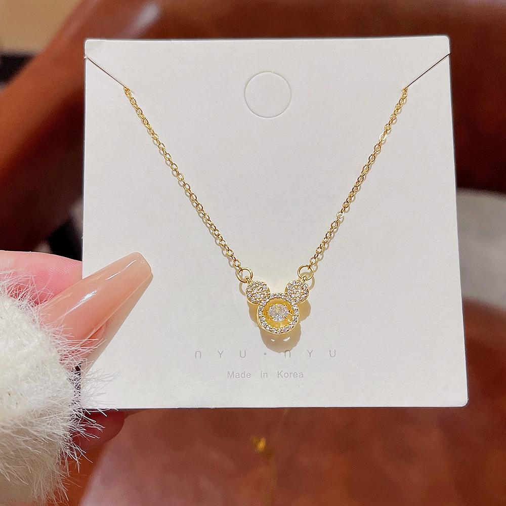 Fashion Bear Necklace Female Niche Temperament Micro-inlaid Zircon Smart Pendant Joker Luxury Titanium Clavicle Chain