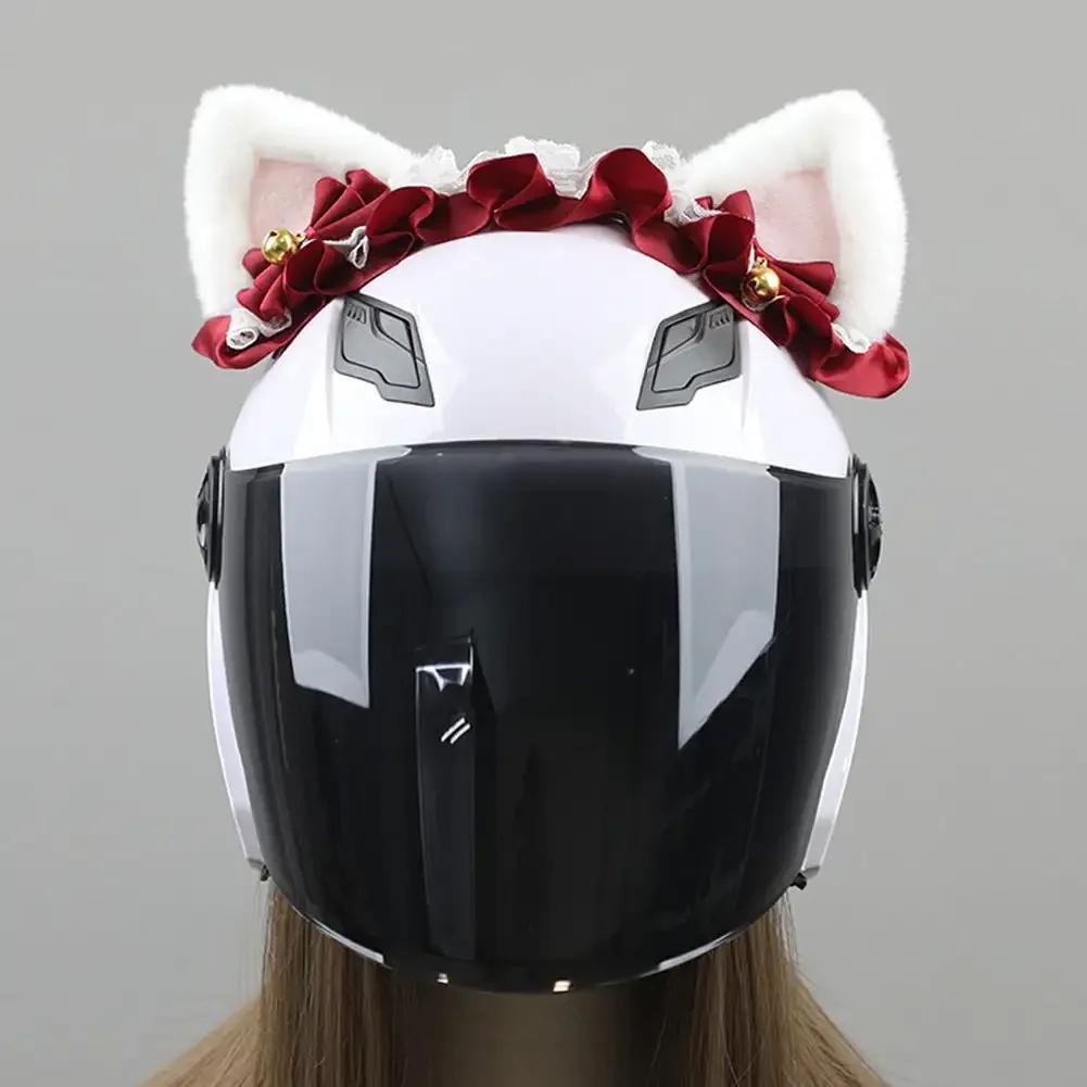 1Pc Creative Maid Cute Plush Ears Decorate Motorcycle Helmet Motocross Helmet Decor Sticker Accessories Cosplayer Styling