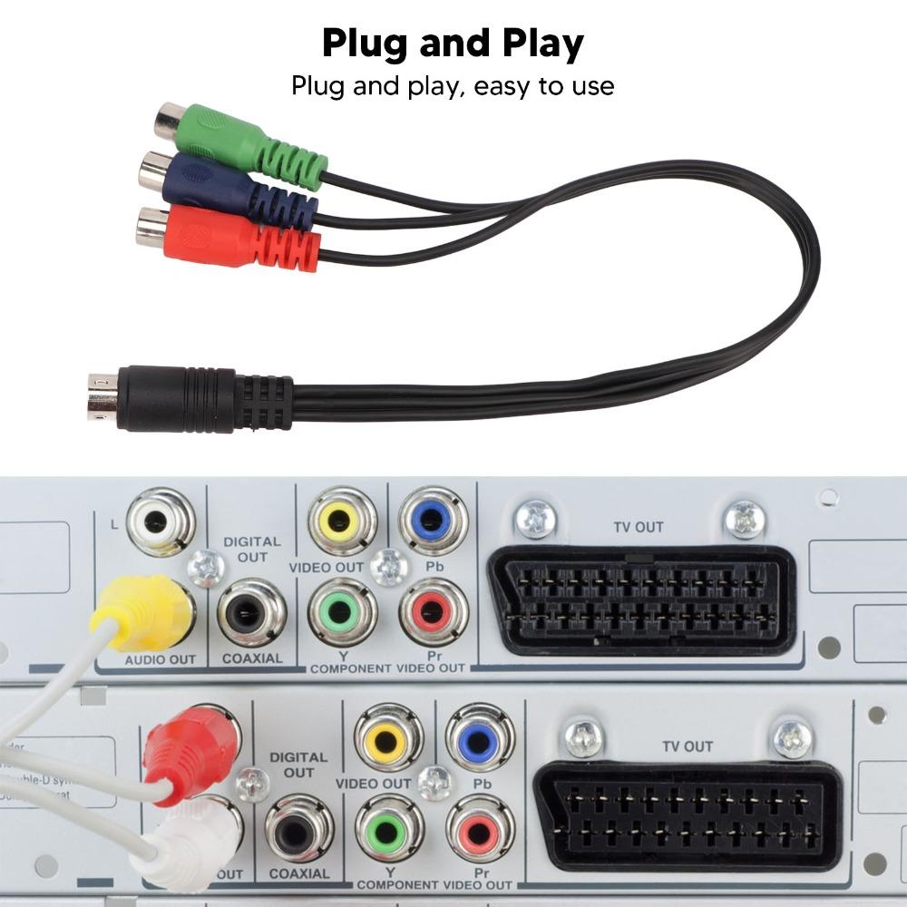 Plug and Play MINI DIN 9-Pin auf 3RCA Kabel 11,8 Zoll MINI DIN 9-Pin Stecker auf 3RCA Buchse RGB Video Adapterkabel RGB Verbindung