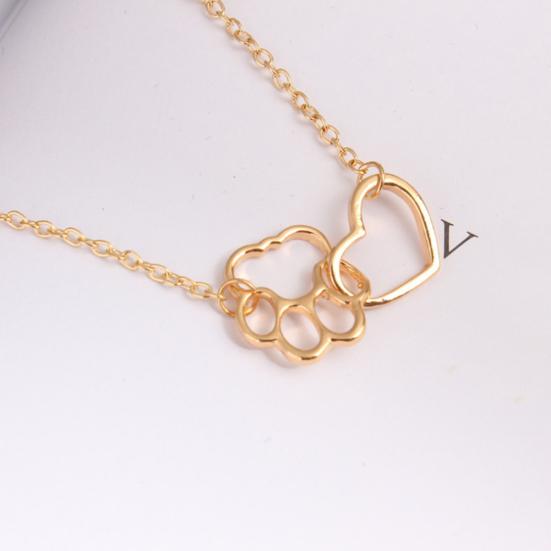 Damen Hohl Herz Haustier Pfotenabdruck Anhänger Kette Halskette Schlüsselbein Schmuck Geschenk