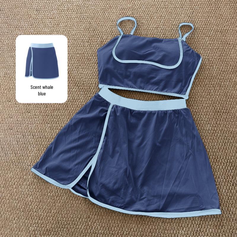 

Color Block Yoga Tennis Skirt & Bra Set with Removable Pads XXL