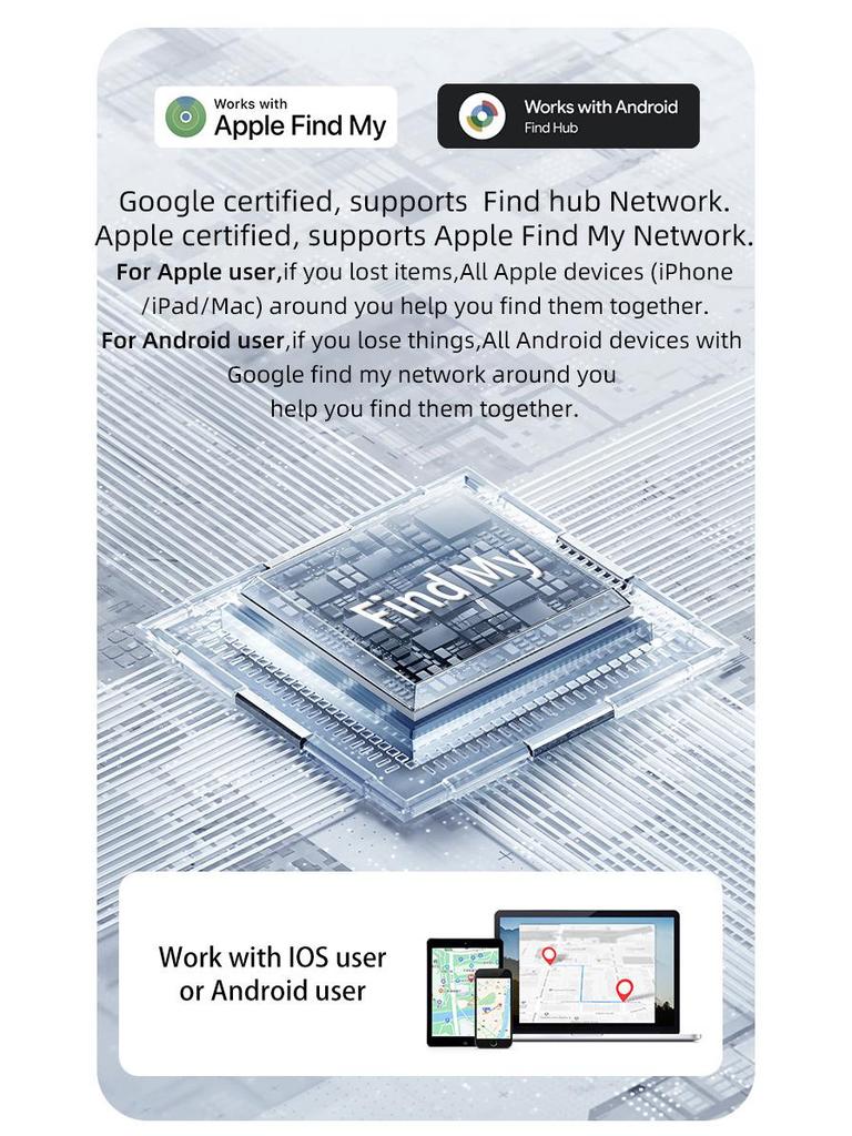 Dual-System Global Locator: Compatible with Apple AirTag & Android for Anti-Loss Tracking.