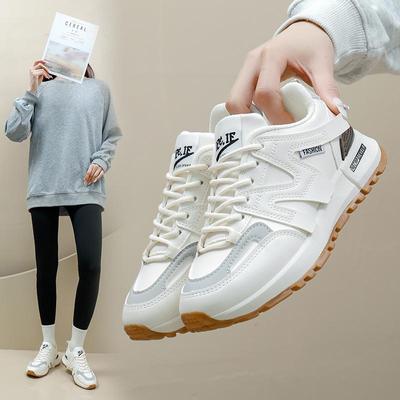 Casualowe, oddychające, lekkie trampki dla kobiet Outdoor antypoślizgowe buty do biegania Faux Leather płaskie tenisówki sznurowane buty do chodzenia damskie buty sportowe