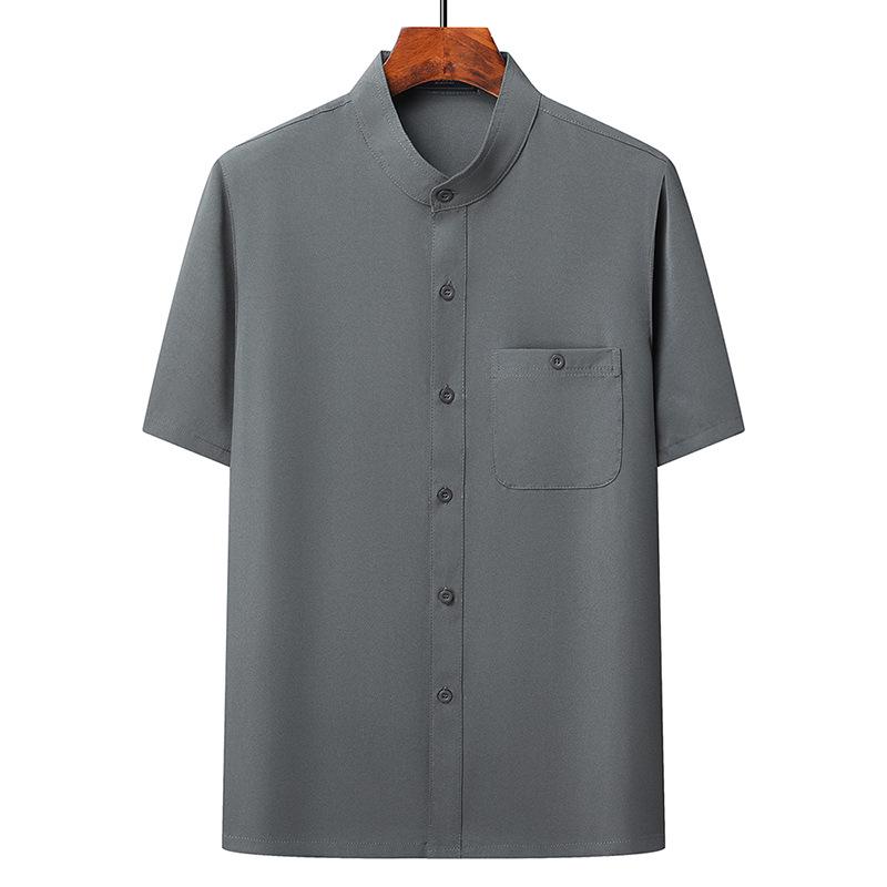 Summer Ice Silk Short Sleeve Zhongshan Collar Shirt for Middle-Aged and Elderly Men – Grandpa Chinese Style Tang Suit Set