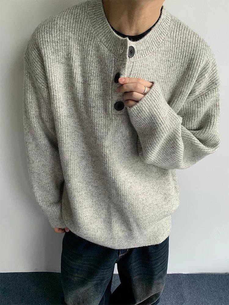 Pánský svetr American Retro s límečkem Henley - Jaro/Podzimní vysoce kvalitní úplety