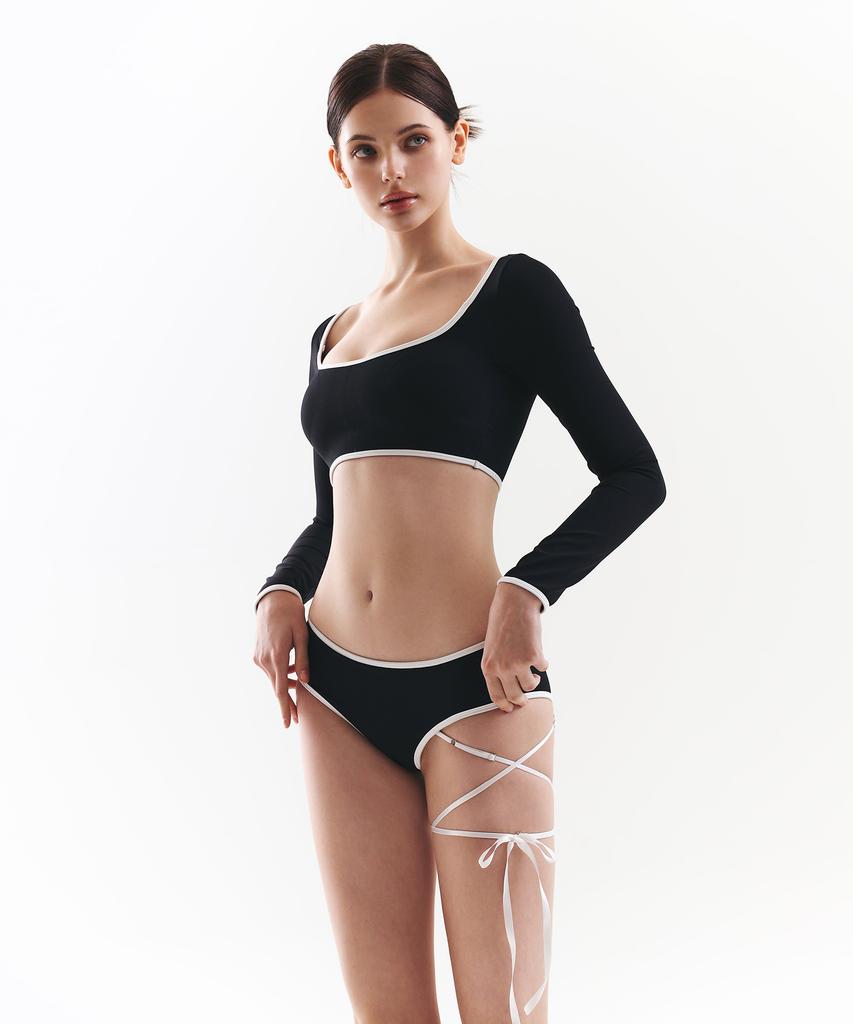 VINAJ Cross Ribbon Line Low Bikini Panties (Black)