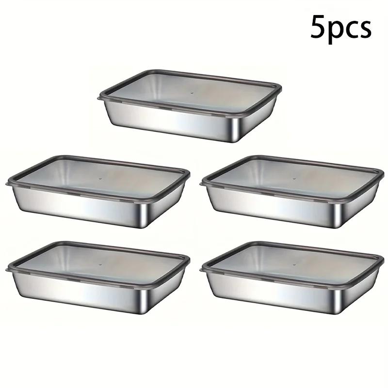 

5pc Stainless Steel Food Storage Containers Set - Leak-Proof Lids, Dishwasher Safe for Sandwich/Fruits/Home/Party