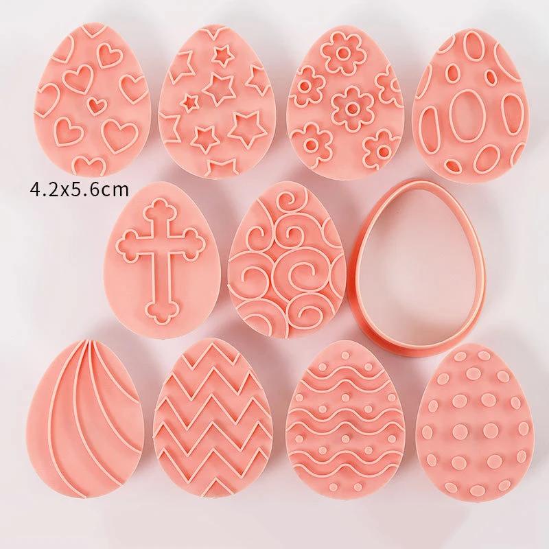 

10Pc Easter Cookie Cutter Jar Sauce Chocolate Stamp Mold Happy Easter Egg Fondant Embosser Mold Party Decoration Baking Supplies