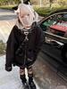 Hoodie with Cat Ears and Subculture Style Sickly Long Y2K with Check Cross [XHSUKADO] Zip-up Claws, Top, Women's Clothing, Cute, Sleeve, Spring,