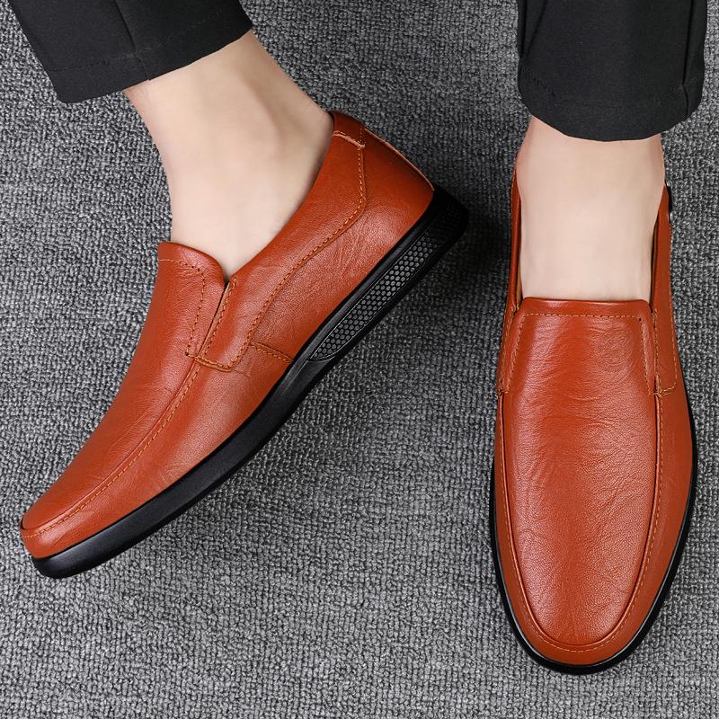 Handmade Men's Shoes Business Leather Shoes Rubber Sole Loafers Slip on Male Casual Shoes Work Office Shoe Black Flat Dress Shoe
