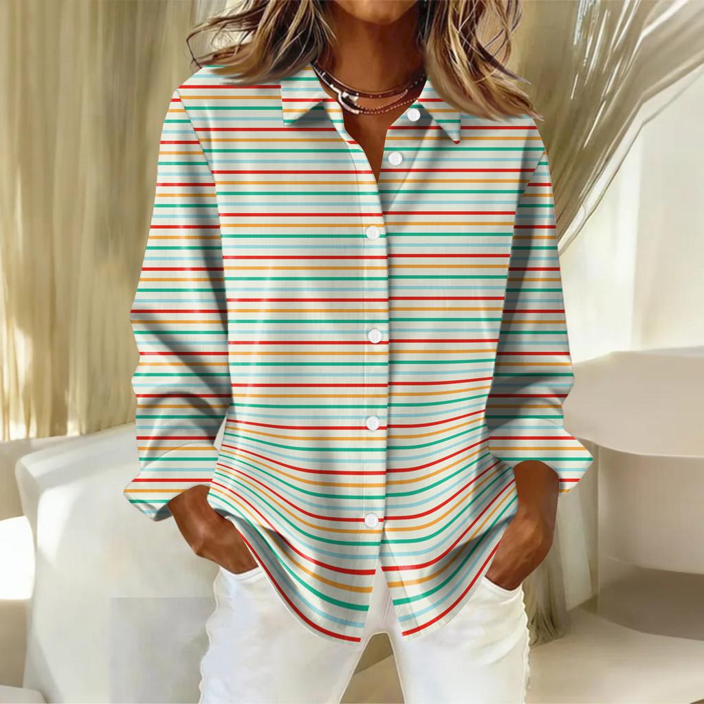 Damen Hemd Bluse Weihnachtsdruck Knopf Langarm Casual Basic Hemdkragen Normales Oberteil