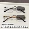 Unisex Metal Rimless Photochromic Myopia Glasses Fashion Square Frame Blue Light Protection Minus Diopter Eyeglasses 0 To -4.0