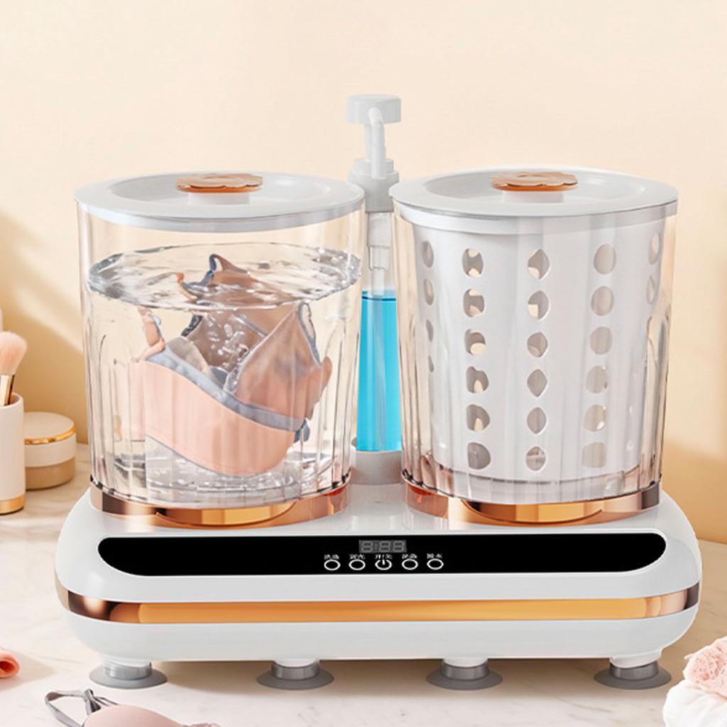 Underwear Washing Machine with Dual Cup Dry Drain Pipe Rechargeable Portable Underwear Washer for Bathroom Home Travel
