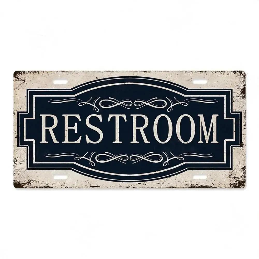 High Definition Metal Tin Sign Vintage Toilet Restroom License Plate Style Signs Set Retro Wall Art Decor for Home Bar Garage Ba