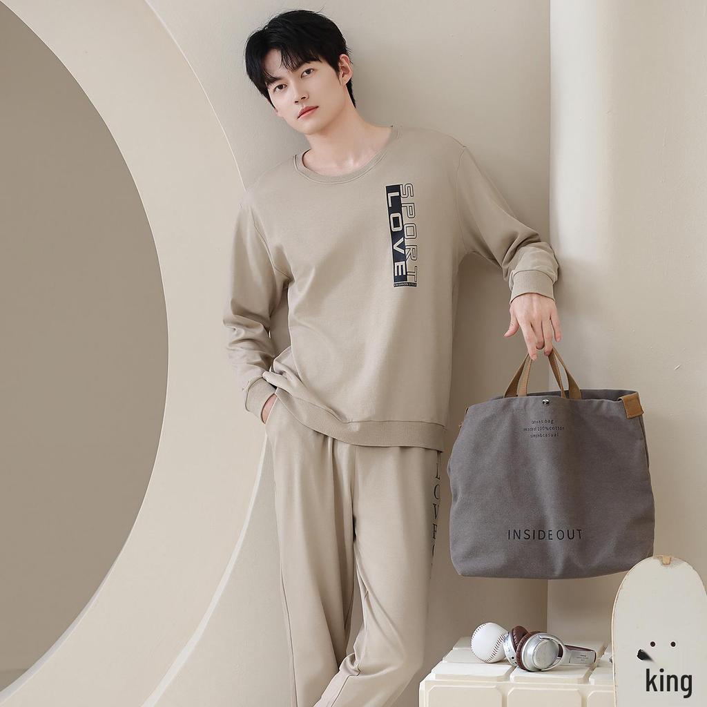 Męski bawełniany komplet casualowy na wiosnę/jesień z długim rękawem do domu