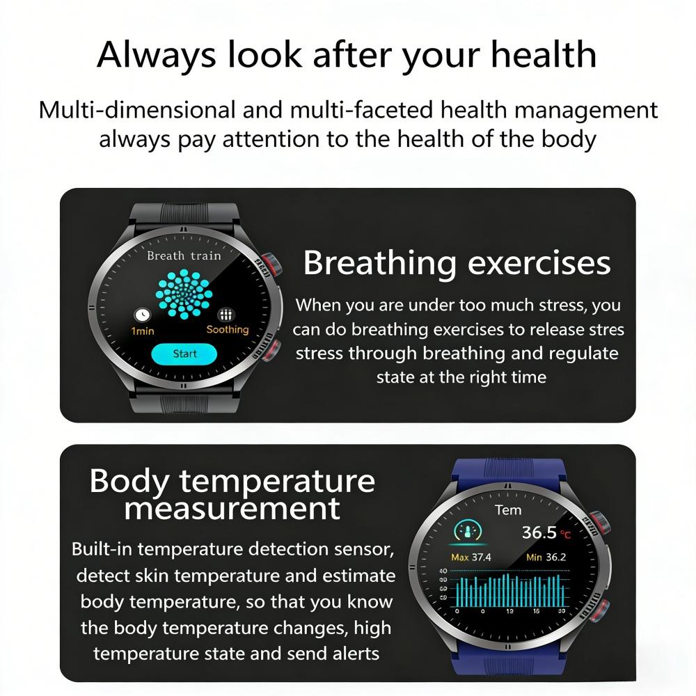 SACOSDING Nové chytré hodinky pro muže, ženy, typ vzduchové pumpy a airbagu, test krevního tlaku, 1,43palcový AMOLED displej EKG, volání přes Bluetooth
