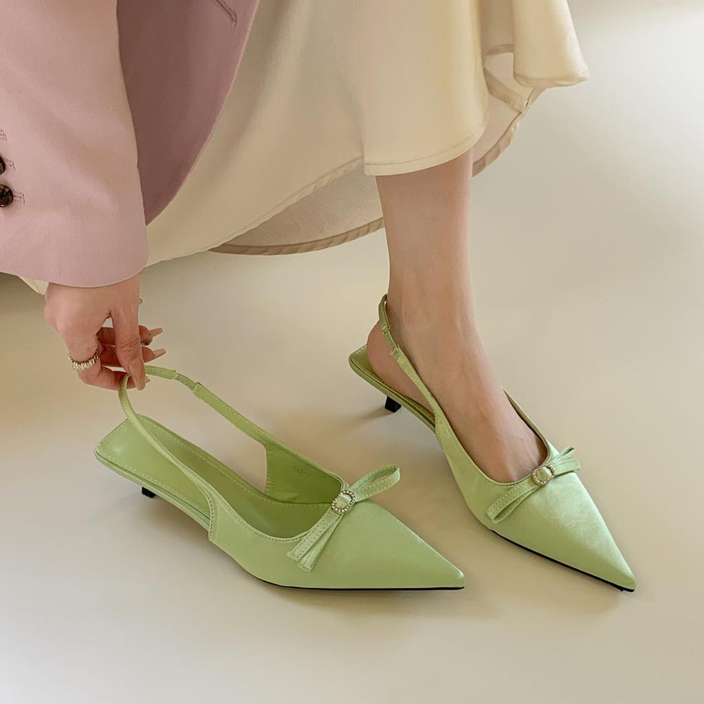 Gentle ballet, pink bow word Mary Jane sandals women's empty half-bag head shoes