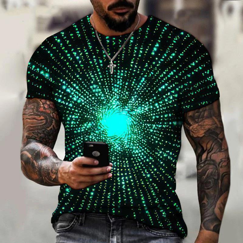 Summer novel visual difference pattern printing street men's short sleeve large size 3D round neck T-shirt sweatshirt popular