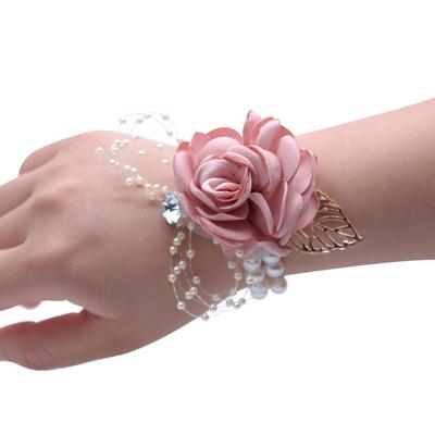 Fashion Ornaments Festival Wedding Bridal Bridesmaid Rose Corsage Fake Pearl Wrist Bracelet Boutonniere