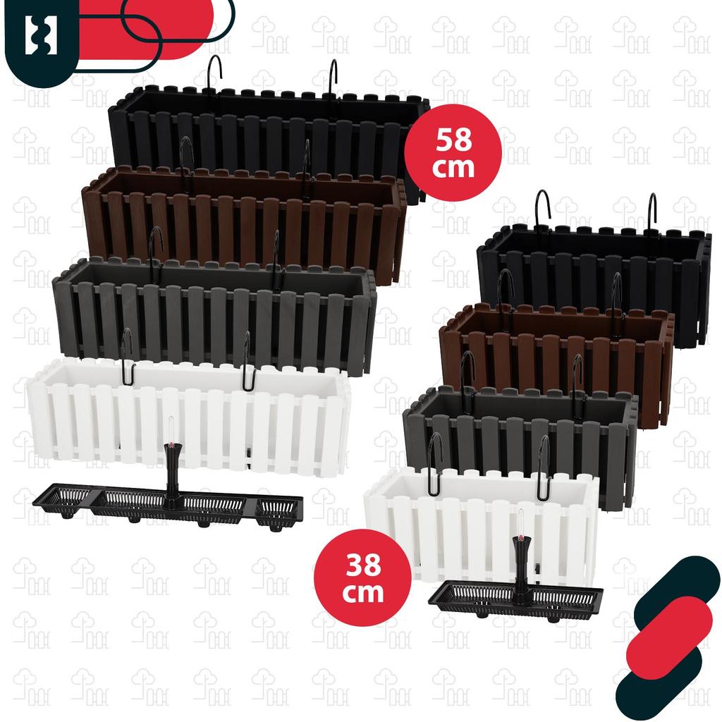 Flowerpot Balcony Terrace Box with Hooks Irrigation System Brown 40cm