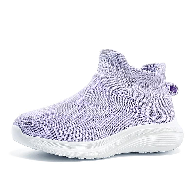 Girls' socks and shoes 2025 spring new children's sports shoes breathable mesh fly-woven shoes medium and older children's running shoes