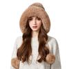 Knitted Hat Winter Big Hair Collar Thick Wool Hat Women's Three Hair Ball Warm Hat