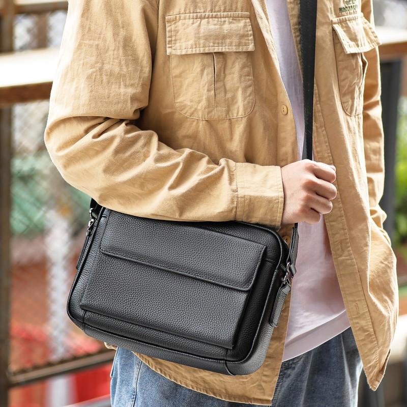 Crossbody Bag Men's Leather Casual Small Shoulder Korean Version Trendy High-end Feeling Top Layer Cowhide