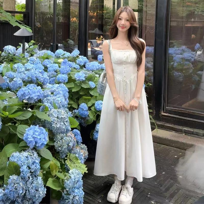 Women's Summer 2025 Elegant French-Style Suspender Dress with Beautiful Mid-Length Design